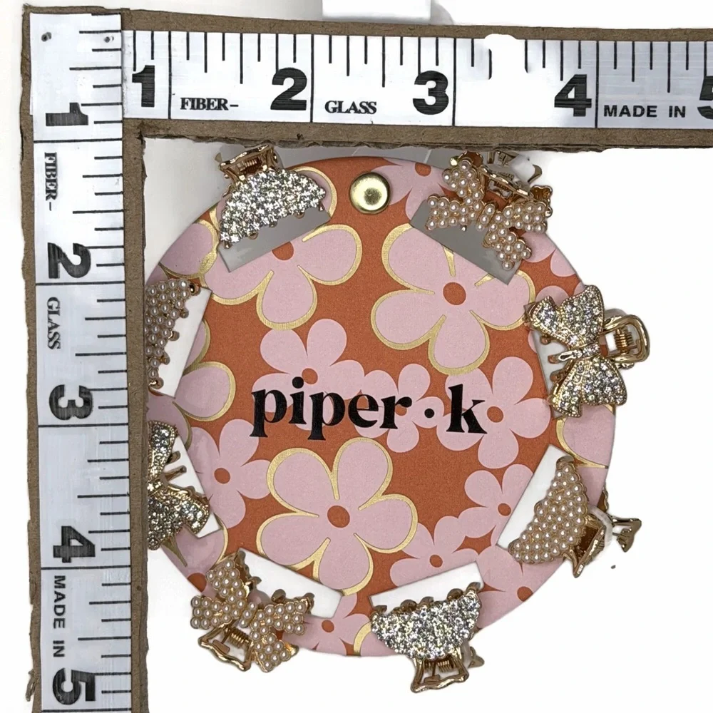 Piper K Gold Tone faux Pearl Silver Rhinestones Mini Hair Claw Clips Set of 8